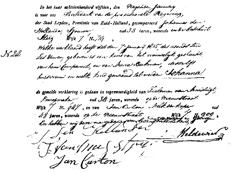 18150109 geb akte 22 Johanna dv J d Hollander - M Beekman